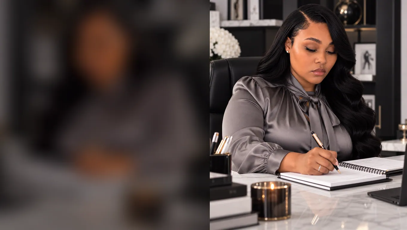 Aysia Fields writing notes at her desk.
